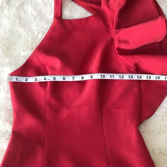 C\MEO Collective Red One Shoulder Fitted Midi Dress Thigh Slit Cocktail XS New - Picture 11 of 16
